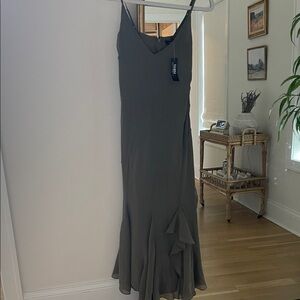 WHBM Slip Midi Dress with Ruffle Hem - Olive -Sz 4 - NWT